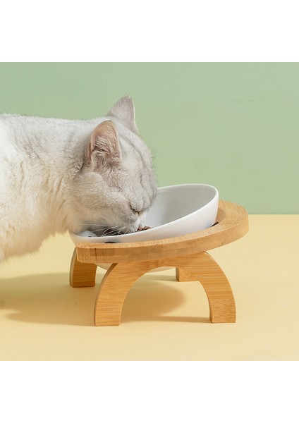 Beyaz 300 ml Seramik Kedi Besleme Yiyecek Kasesi Standı ile Pet Çift Besleyici Kaseler Yüksek Ayak Küçük Köpek Kibble Su Malzemeleri Kediler Yavru Kase (Yurt Dışından) indirimleri