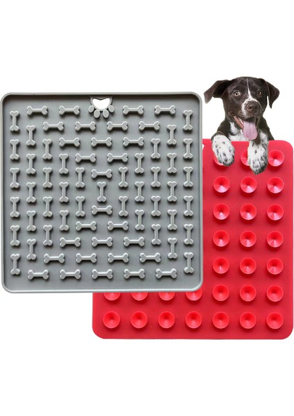 Gri Silikon Yalama Pedi Pet Köpek Yalama Pedi Banyo Fıstık Ezmesi Yavaş Yeme Yalama Besleyici Kediler Lickmat Besleme Köpek Yalama Mat (Yurt Dışından)