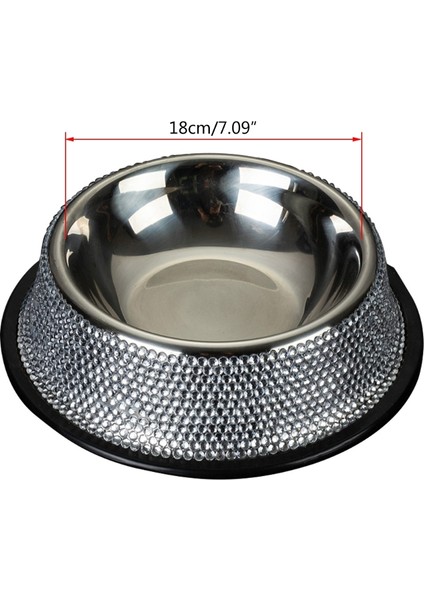 Gümüş Paslanmaz Çelik Köpek Kase Evcil Hayvan Kaseleri Gıda Su Besleyici ile Rhinestone Kaymaz Kauçuk Taban Evcil Hayvanlar Için 2 Renk Çeşitli Köpekler (Yurt Dışından) modelleri