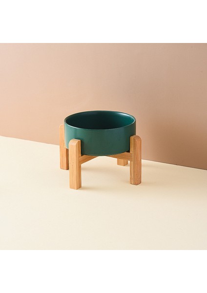 Yeşil L (850ML) Servikal Omurgayı Korumak Için Yüksek Bambu Ahşap Çerçeveli Seramik Köpek Kedi Maması Kasesi Su Içme Besleyici Anti-Vuruntu (Yurt Dışından)