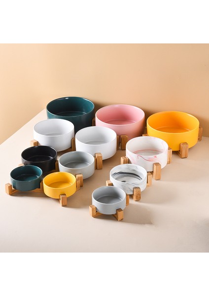 Yeşil L (850ML) Servikal Omurgayı Korumak Için Yüksek Bambu Ahşap Çerçeveli Seramik Köpek Kedi Maması Kasesi Su Içme Besleyici Anti-Vuruntu (Yurt Dışından) modelleri