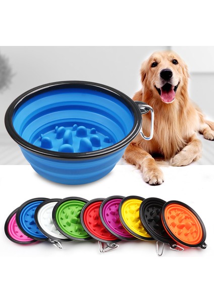 Yükseltme Kasesi-Kırmızı S.350ML Katlanabilir Yavaş Besleme Kasesi Köpek Pet Katlanır Silikon Kase Seyahat Taşınabilir Köpek Maması Kabı Besleyici Bulaşık Kase 350ML/1000ML (Yurt Dışından)