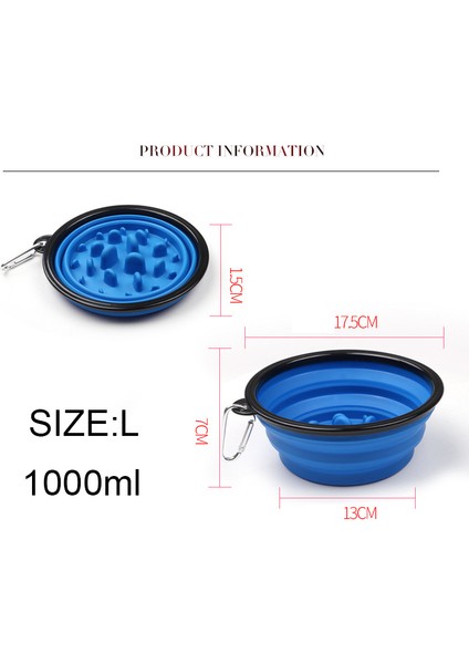 Yükseltme Kasesi-Kırmızı S.350ML Katlanabilir Yavaş Besleme Kasesi Köpek Pet Katlanır Silikon Kase Seyahat Taşınabilir Köpek Maması Kabı Besleyici Bulaşık Kase 350ML/1000ML (Yurt Dışından)