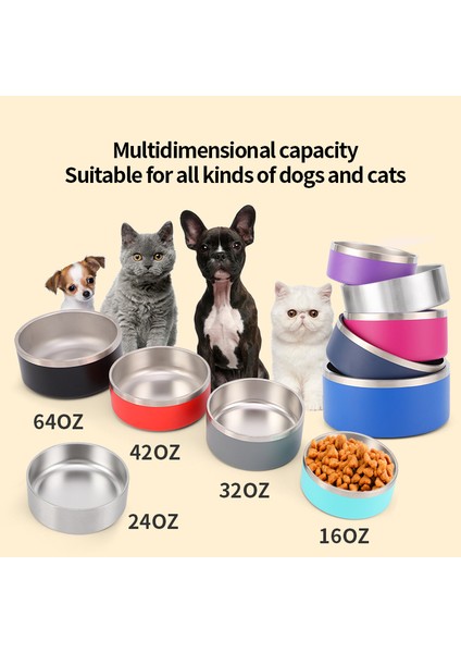 Mavi 64 Ons Paslanmaz Çelik Yuvarlak Köpek Kasesi Kedi Kase Çift Vakum Besleme Hayvan Mama Kabı Büyük Kapasiteli Köpek Maması Kasesi (Yurt Dışından) fırsatları