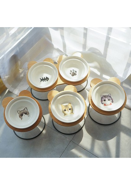 Tek Kase S Sıcak Satış High-End Hayvan Mama Kabı Bambu Raf Seramik Kedi Köpekler Kediler Için Besleme ve Içme Kaseleri Kaseler Evcil Hayvan Besleyici Aksesuarları (Yurt Dışından) fırsatları