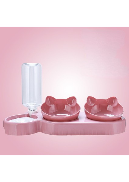 Pembe 0.5l Kedi Mama Kasesi Otomatik Besleyici 3 In 1 Su Sebili Pet Köpek Maması Kabı Içme Yükseltilmiş Stand Bulaşık Kase Evcil Hayvan Malzemeleri (Yurt Dışından)