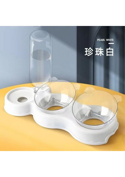 Beyaz 4 2022 Kedi Mama Kasesi Pet Besleyici Otomatik Besleyici 3'ü 1 Arada Köpek Su Çeşmesi Çift Kase Içme Kedi Için Yükseltilmiş Stand Kaseler (Yurt Dışından)