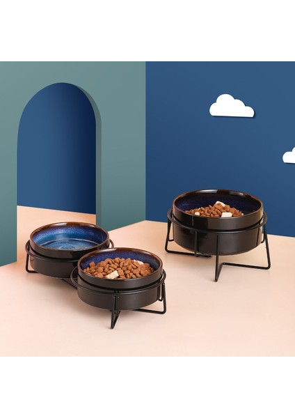 Çift Kaseler 850 ml Çift Kedi Mama Kaseleri Demir Standlı Yıldızlı Evcil Hayvan Besleme Kasesi Küçük Yavru Köpek Su Yemek Aksesuarları Kediler Servikal Omurgayı Koruyun (Yurt Dışından) fiyatları