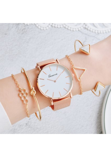 5 Adet Set Gül Altın W 5 Adet Set Kadın Bilezik Saatler Basit Bilek Izle Lüks Saat Kadınlar Için Kadın Kuvars Bayanlar Bilezik Izle Hediyeler Montre Femme (Yurt Dışından)