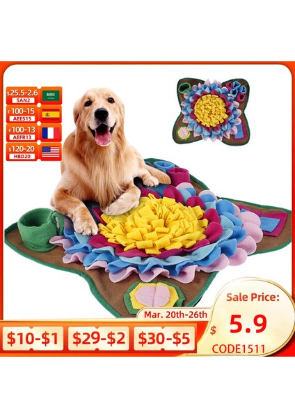 60X60 cm Pet Köpek Snuffle Mat Burun Kokusu Eğitim Koklama Pedi Köpek Bulmaca Oyuncak Yavaş Besleme Kase Gıda Dağıtıcı Halı Yıkanabilir Köpek Oyuncakları (Yurt Dışından)