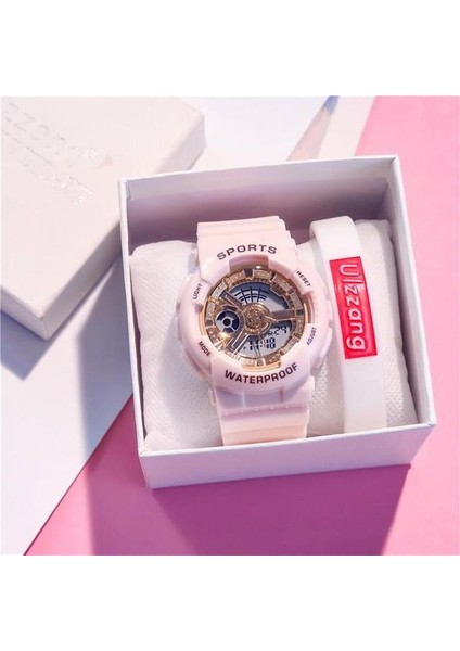 Pembe Altın Spor Yuvarlak Izle Aydınlık Kadran Rahat Bilek Saatler Kız Için Kauçuk Kayış Moda Saat Su Geçirmez Kol Saati Çiftler Için (Yurt Dışından)