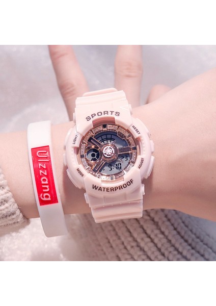Pembe Altın Spor Yuvarlak Izle Aydınlık Kadran Rahat Bilek Saatler Kız Için Kauçuk Kayış Moda Saat Su Geçirmez Kol Saati Çiftler Için (Yurt Dışından)