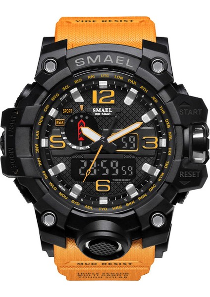 1545 Turuncu Smael 2021 Erkekler Askeri Izle 50 M Su Geçirmez Kol Saati LED Kuvars Saat Erkek Relogios Masculino Dijital Spor Saatler Erkek (Yurt Dışından)