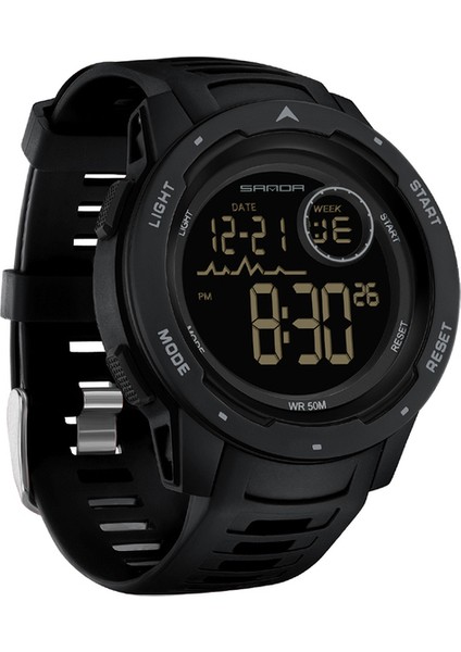 Tüm Siyah Moda Sanda Üst Marka Spor Erkek Saatler Geri Sayım Su Geçirmez LED Dijital Saat Adam Askeri Kol Saati Relogio Masculino 2125 (Yurt Dışından)