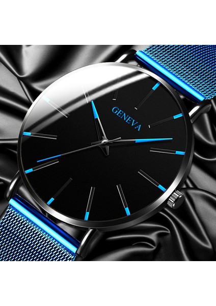 L Gül Altın Mavi 2022 Cenevre Minimalist Izle Erkekler Ultra Ince Mavi Paslanmaz Çelik Hasır Kemer Saatler Adam Iş Rahat Kuvars Bilek Izle (Yurt Dışından)