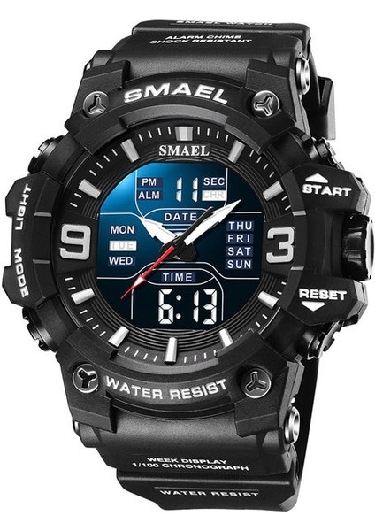 Siyah Smael Çift Zamanlı Dijital Saat Erkekler Için Moda Spor Saatler Su Geçirmez Kronograf Elektronik Kol Saati Otomatik Tarih Alarmı 8049 (Yurt Dışından)