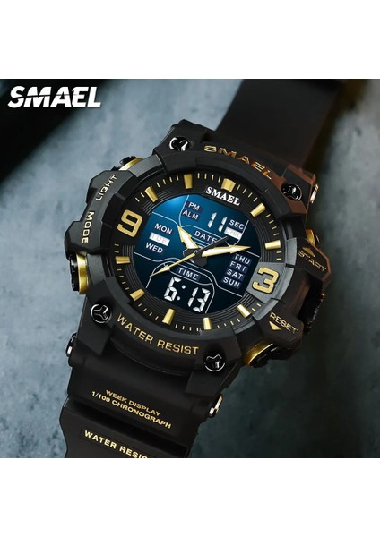 Siyah Smael Çift Zamanlı Dijital Saat Erkekler Için Moda Spor Saatler Su Geçirmez Kronograf Elektronik Kol Saati Otomatik Tarih Alarmı 8049 (Yurt Dışından) modelleri