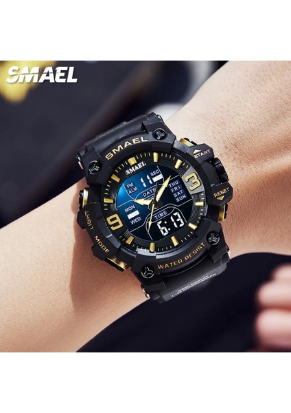Siyah Smael Çift Zamanlı Dijital Saat Erkekler Için Moda Spor Saatler Su Geçirmez Kronograf Elektronik Kol Saati Otomatik Tarih Alarmı 8049 (Yurt Dışından) fırsatları