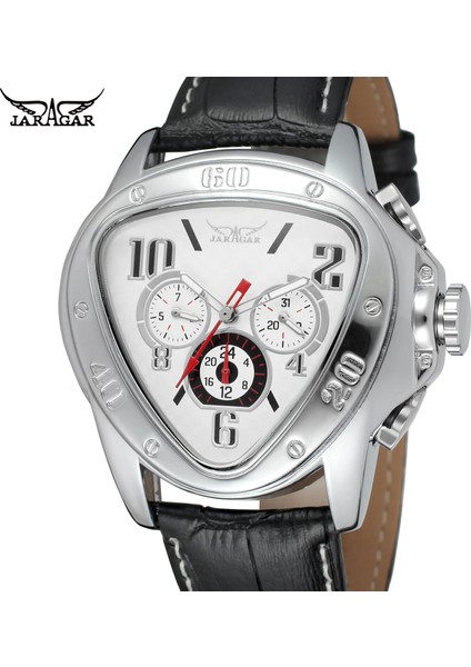 Siyah Jaragar Erkek ve Kadın Saatleri Gündelik Moda Üç Göz Altı El Mekanik Saat Gün Tarihi Kemer Saat Üçgen Saat (Yurt Dışından) fiyatları