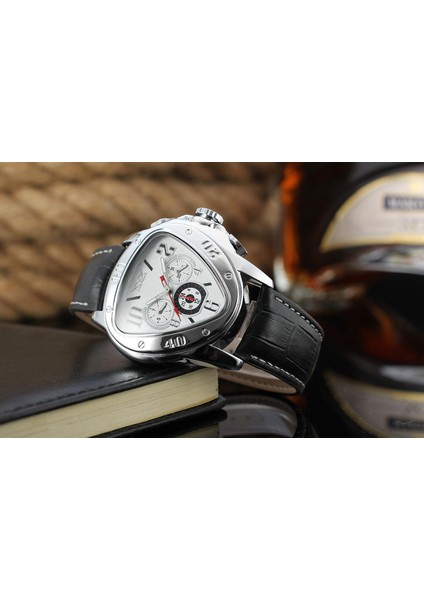 Siyah Jaragar Erkek ve Kadın Saatleri Gündelik Moda Üç Göz Altı El Mekanik Saat Gün Tarihi Kemer Saat Üçgen Saat (Yurt Dışından) indirimleri