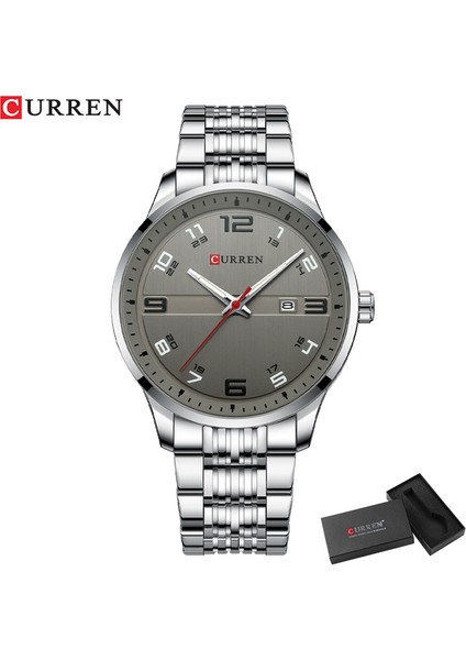 Gri Kutu Curren Moda Tasarımı Paslanmaz Çelik Kuvars Saatler Erkekler Için Rahat Iş Kol Saatleri Aydınlık Eller Saat (Yurt Dışından)