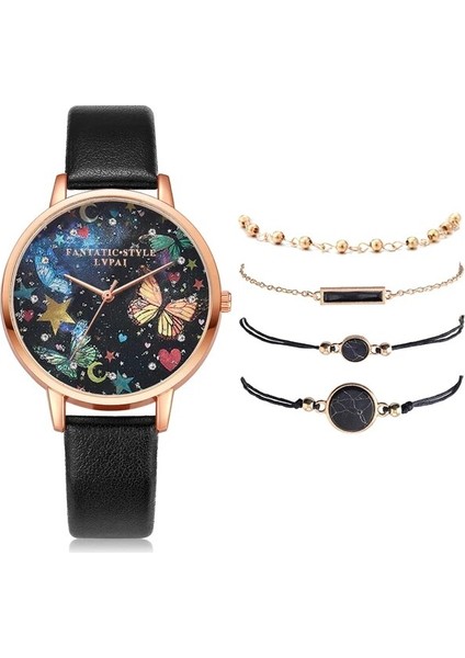 Siyah 5 Adet Set Lvpai Marka 5 Adet Yeni Lüks Moda Bilezik Saat Seti Kadınlar Bayanlar Kol Saati Saatler Bayanlar Relogio Feminino Reloj Mujer 2022 (Yurt Dışından)