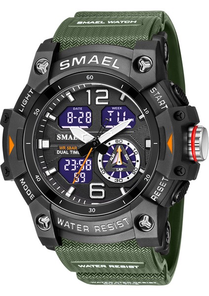 Armygreen Smael Spor Dijital Saatler Erkekler Için Ordu Kamuflaj Yüzme Kol Saati Çalar Saat Takvim LED Aydınlatmalı Çift Zamanlı Saat 8007 (Yurt Dışından)