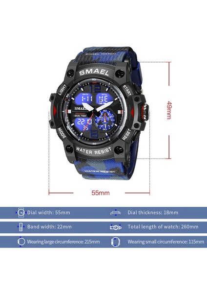 Armygreen Smael Spor Dijital Saatler Erkekler Için Ordu Kamuflaj Yüzme Kol Saati Çalar Saat Takvim LED Aydınlatmalı Çift Zamanlı Saat 8007 (Yurt Dışından)