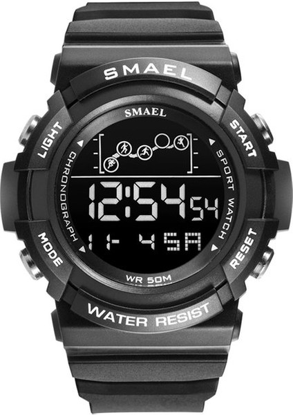 Sıyah Dijital Saatler Erkekler Için 50 M Su Geçirmez Izle Smael Spor Kol Saatleri Kronometre Çalar Saat Kronometre 1426 Büyük Kadran Izle Erkekler (Yurt Dışından)