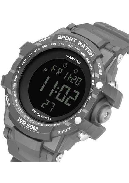 Gri 2022 Panars Büyük Kadran Yeni Izle Saat Erkekler Açık Spor Spor Izle LED Dijital Saatler Erkekler Moda Koşu Chronograph 8013 (Yurt Dışından)