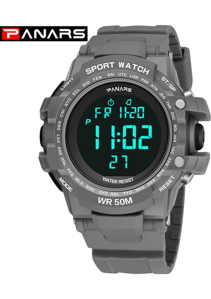 Gri 2022 Panars Büyük Kadran Yeni Izle Saat Erkekler Açık Spor Spor Izle LED Dijital Saatler Erkekler Moda Koşu Chronograph 8013 (Yurt Dışından)