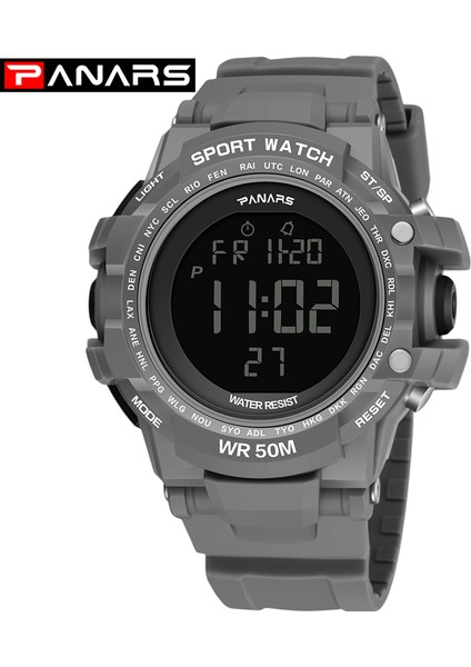 Gri 2022 Panars Büyük Kadran Yeni Izle Saat Erkekler Açık Spor Spor Izle LED Dijital Saatler Erkekler Moda Koşu Chronograph 8013 (Yurt Dışından)