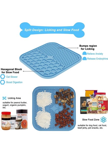 Mavi M 21X21X1CM Köpekler Kediler Için Mat Pet Yalama Pedi Yavaş Besleyici Ped Kedi Köpek Yalama Mat Evcil Hayvan Banyosu Distraksiyon Pedleri Silikon Dağıtıcı Köpek Yalama Mat (Yurt Dışından) indirimleri