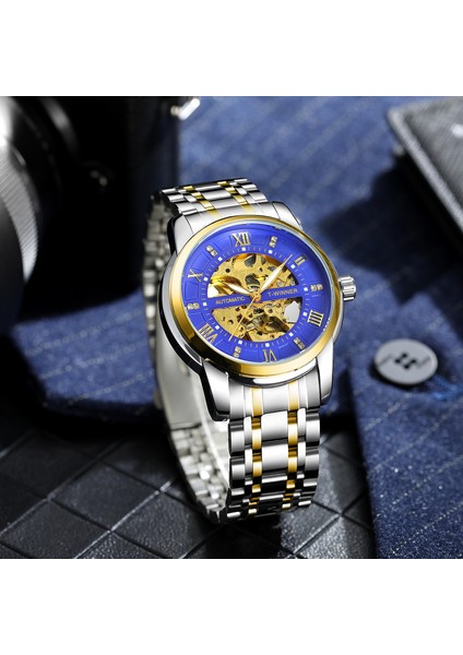 Gümüş Siyah Kazanan Spor Mekanik Tasarım Erkek Saatler Lüks Retro Tarzı Elmas Paslanmaz Çelik Bilezik Otomatik Kol Saatleri (Yurt Dışından) fiyatları