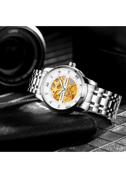 Gümüş Siyah Kazanan Spor Mekanik Tasarım Erkek Saatler Lüks Retro Tarzı Elmas Paslanmaz Çelik Bilezik Otomatik Kol Saatleri (Yurt Dışından) fırsatları