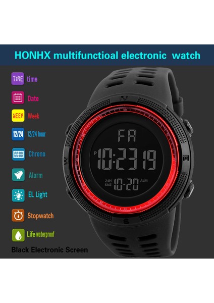 Siyah Saat Skmeı Moda Açık Spor Izle Erkekler Çok Fonksiyonlu Saatler Çalar Saat Chrono 5bar Su Geçirmez Dijital Saat Reloj Hombre (Yurt Dışından)