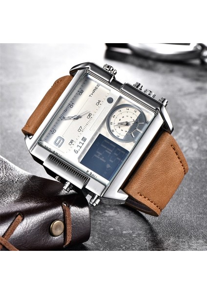 Kutu ile (Beyaz) Kare Saatler Erkekler LED Su Geçirmez Çoklu Zaman Dilimi Erkek Saatler Lüks Marka Relogio Masculino Montre Homme Spor Saat (Yurt Dışından) modelleri