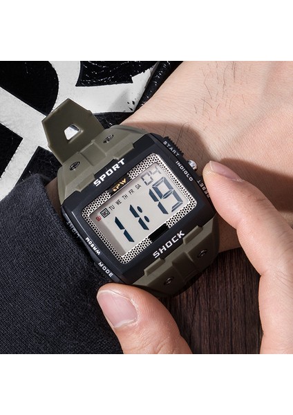 Kamuflaj Spor Açık Izle Erkek Arka Işık Alarmı Otomatik Saat Ordu Yeşil 50 M Su Geçirmez Izle LED Erkek Dijital Saatler Reloj Hombre (Yurt Dışından)