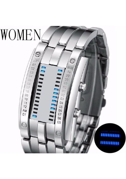 Kadın Gümüş Mavi Moda Yaratıcı Dijital Saat Erkekler Ikili Saat Su Geçirmez Spor Erkek Saati Elektronik Saatler Ikili Saat Reloj Binario (Yurt Dışından)