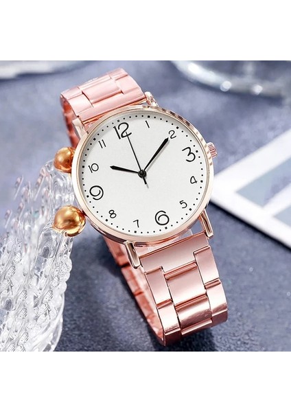 1 Adet Gül Altın Beyaz Saat Kadın 2022 Yeni Moda Lüks Basit Çelik Şerit Izle Bayanlar Büyük Arama Kuvars Saat Bilezik Saat Seti Reloj Mujer (Yurt Dışından)