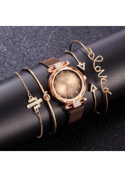 Pembe Yeni Quartz Saat Kadın Bilezik Saat Seti Beş Parçalı Alaşım Kayış Lüks Mıknatıs Toka Kol Saatleri Saat 2020 Orologio Donna (Yurt Dışından) modelleri