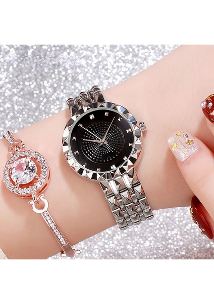 Siyah Bilezik Saatler Kadın Moda Lüks Paslanmaz Çelik Bayanlar Bilezik Izle Kuvars Elbise Kol Saati Feminino Reloj Mujer Bilek Hediye Için (Yurt Dışından)