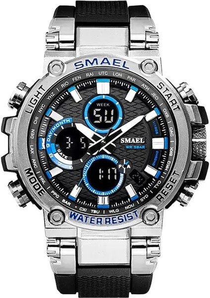 Gümüş Mavi Smael Çift Zaman LED Dijital Saat Erkekler Için Hafta Tarih Su Geçirmez Kuvars Saatler Askeri Spor Kronometre Часы Relogio Reloj Turuncu (Yurt Dışından)