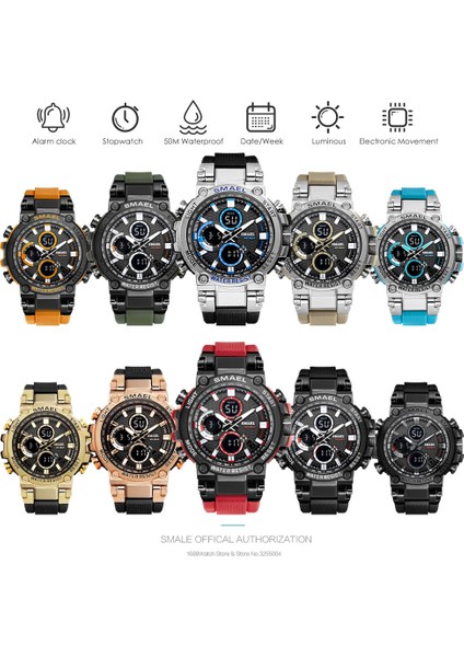 Gümüş Mavi Smael Çift Zaman LED Dijital Saat Erkekler Için Hafta Tarih Su Geçirmez Kuvars Saatler Askeri Spor Kronometre Часы Relogio Reloj Turuncu (Yurt Dışından) modelleri