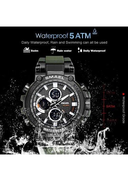 Gümüş Mavi Smael Çift Zaman LED Dijital Saat Erkekler Için Hafta Tarih Su Geçirmez Kuvars Saatler Askeri Spor Kronometre Часы Relogio Reloj Turuncu (Yurt Dışından) fırsatları