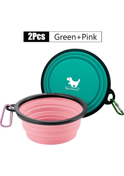 Yeşil Pembe 350ML 2-Pack Seyahat Için Katlanabilir Köpek Kaseleri Köpekler Için Taşınabilir Su Kasesi Seyahat Kamp Için 2 Karabina ile Yürüyüş (Yurt Dışından)