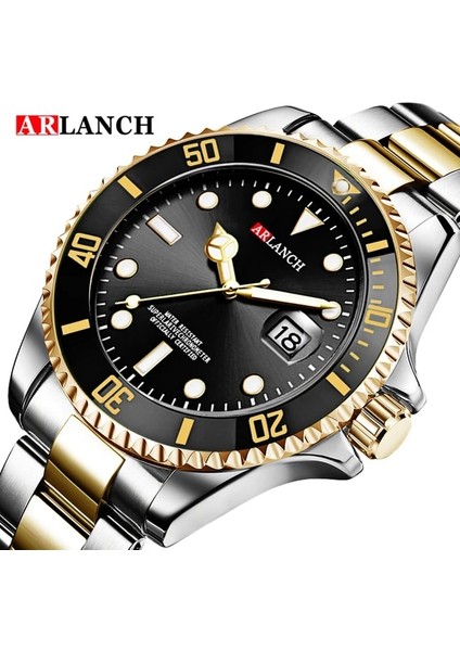 Altın Siyah Arlanch Sıcak Satış Erkek Kuvars Izle Üst Marka Lüks Moda Su Geçirmez Saatler Paslanmaz Çelik Iş Saati Relogio Masculino (Yurt Dışından)