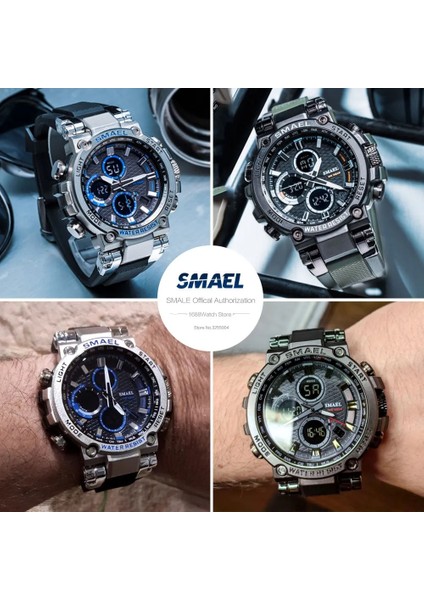 Gümüş Mavi Smael Çift Zaman LED Dijital Saat Erkekler Için Hafta Tarih Su Geçirmez Kuvars Saatler Askeri Spor Kronometre Часы Relogio Reloj Turuncu (Yurt Dışından) indirimleri