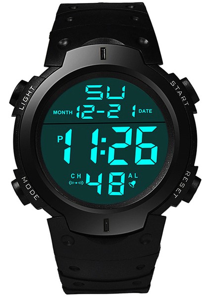 2-Siyah Erkek Spor LED Saatler Üst Marka Erkekler Dijital Saat Çok Fonksiyonlu Kauçuk Adam Fitnes Atlet Zaman Işleyişi Elektronik Saat Reloj (Yurt Dışından)