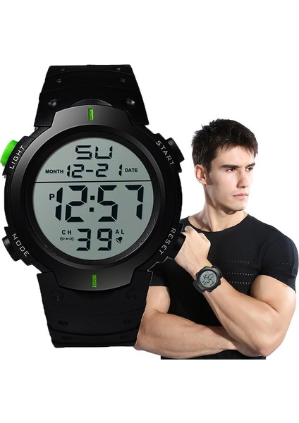 2-Siyah Erkek Spor LED Saatler Üst Marka Erkekler Dijital Saat Çok Fonksiyonlu Kauçuk Adam Fitnes Atlet Zaman Işleyişi Elektronik Saat Reloj (Yurt Dışından)
